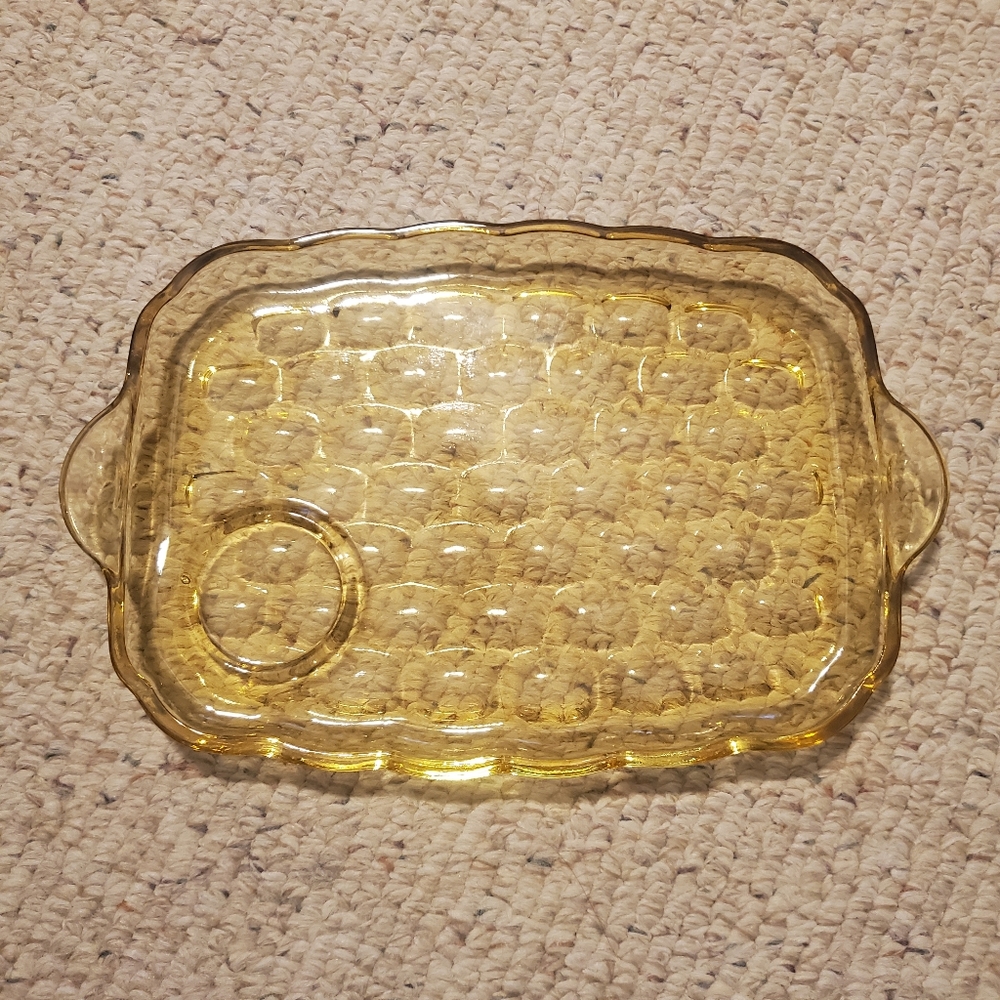 Vtg Federal Glass Yorktown Amber Bubble Snack Tray